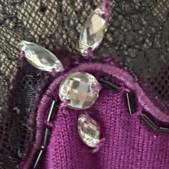 VENUS Deep Purple Long Sleeve Dress with Black Lace - Picture 2 of 6